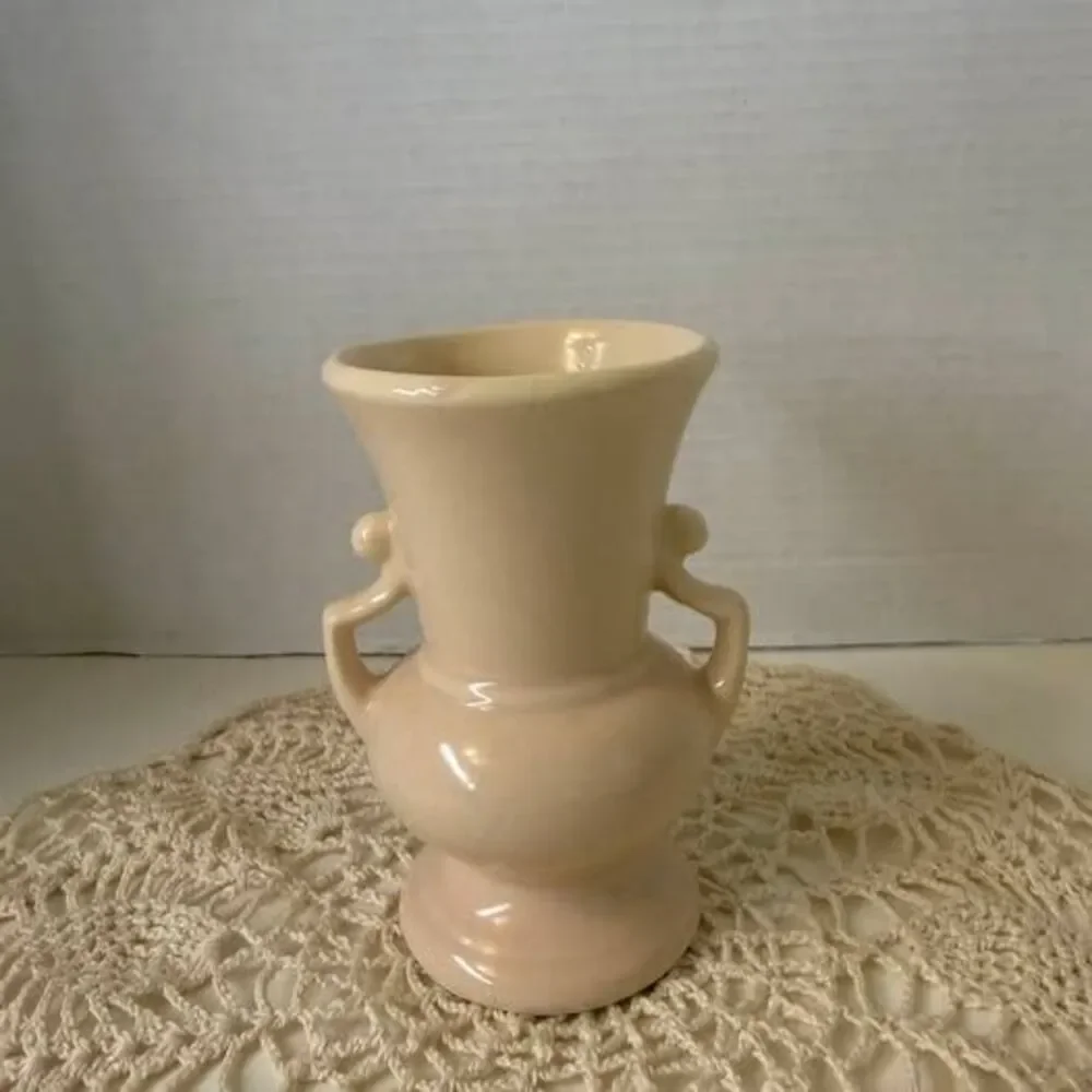 Vintage Cream Ceramic Double Handled Vase